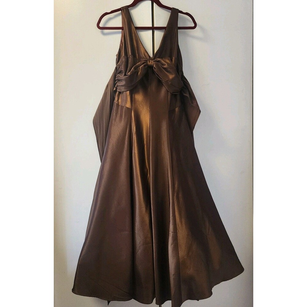 Vtg y2k Nicole Miller Brown metallic Satin Bow empire tulle Formal Gown 10